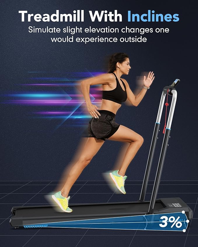 6% Incline Walking Pad Treadmills, Under Desk Treadmill 330lb Capacity for Home Small Space, Mute Control Portable Foldable Adjustable Incline Treadmill, Works with ZWIFT KINOMAP, Easy to Move