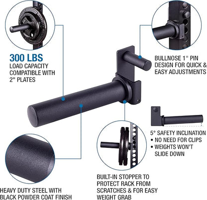 AmStaff Olympic Weight Plate Holder for Power & Squat Racks – Available 2x2 – 2.5x2.5 – 3x3 Inch Tube Sizes with 1" Hole – Weight Plates Horn Storage Attachment for Power Squat Rack – (Pair)