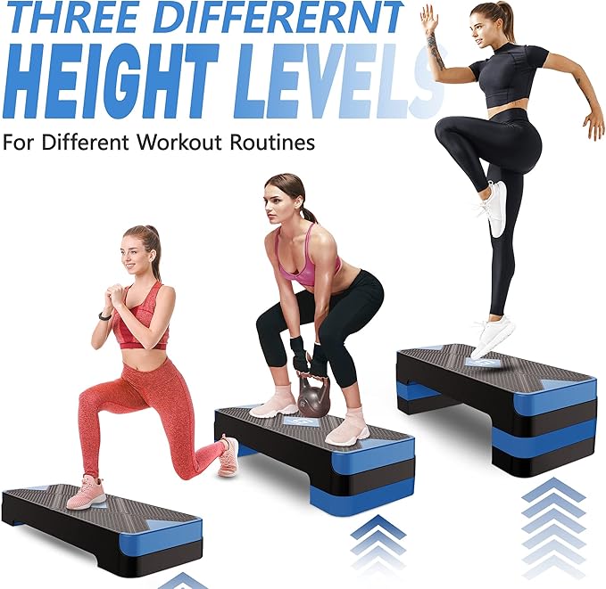 Aerobic Exercise Step, Adjustable Aerobic Stepper for Exercise, Workout Step Platform for Step Up, 26.5" Step Deck with 4” 6” 8” Adjustable Height Risers, Women Home Gym Cardio Fitness