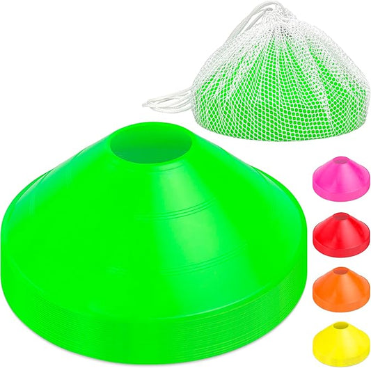 GoSports Premium Sports Cones for Agility Training and Drills - 20 Pack with Tote - Orange, Green, Pink, Yellow, or Red