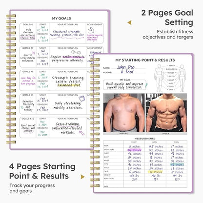 Fitness Workout Journal for Women & Men, A5(5.5" x 8.2") Workout Log Book Planner for Tracking, Progress, and Achieving Your Wellness Goals - Purple