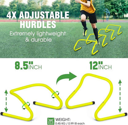 Agility Ladder Speed Training Equipment Set-20ft Agility Ladder,12 Soccer Cones,4 Hurdles, Jump Rope, Running Parachute| Basketball Football Soccer Training Equipment for Kids Youth Adults