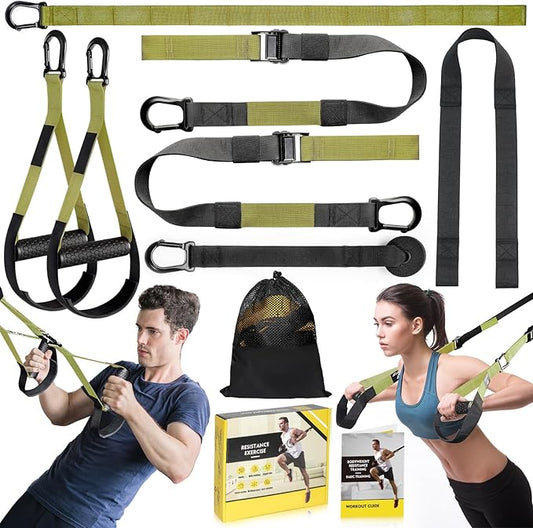 Home Resistance Training Kit, Adjustable Full Body Workout Strap Resistance Trainer with Handles, Door Anchor and Training Poster, Resistance Straps for Indoor, Outdoor and Home Gym Equipment