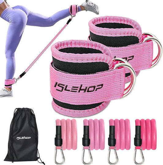 Ankle Resistance Bands with Cuffs,Exercise Bands for Working Out,Ankle Strap with 4PCS Resistance Band for Butt Lift Women,at Home Workout Equipment for Kickbacks Hip Fitness Training