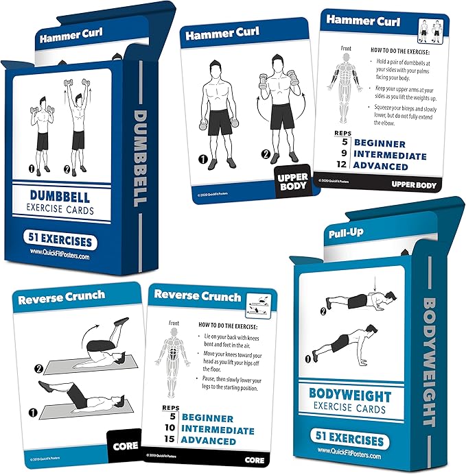 2 Pack - Bodyweight & Dumbbell Fitness Workout Cards - Over 100 Exercises