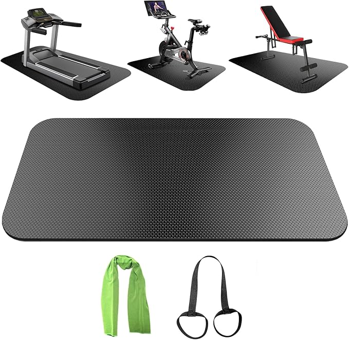 Exercise Equipment Mat,Bike Mat Compatible with Peloton Bike Elliptical Treadmill Mat,Under Exercise Bike Trainer Mat Pad for Stationary Indoor Spin Bike,Hardwood Floor Carpet Black Gym Equipment Mat