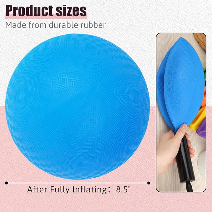 Shindel Playground Ball with Air Pump, 8.5inch Inflatable Dodge Ball Handball Rubber Kickball No Sting Balls for Kids Ball Games Gym Camps Yoga Exercises Indoor Outdoor Blue