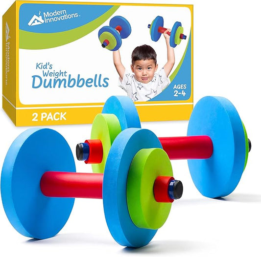 Modern Innovations Kids Weight Set (2 Pack) Toy Dumbbells, Baby Dumbbell Workout Weights, Fun Fitness and Exercise Equipment for Toddlers - Blue, Green, Red…