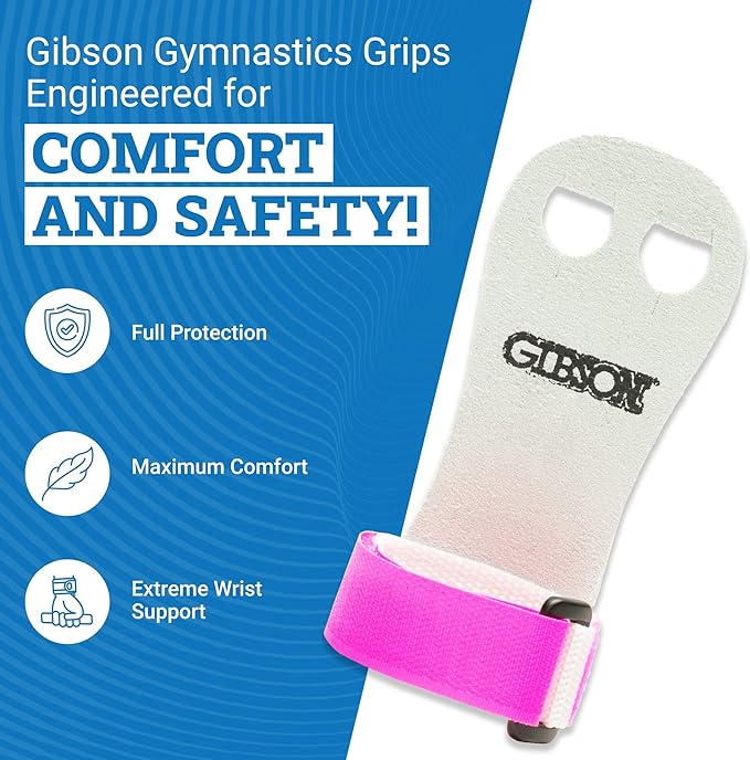 Gibson Rainbow Gymnastics Grips for Beginner, Unisex Durable Leather Grip with Hook & Loop Closure for Secure Grip & Wrist Support, Athletic Grips & Hand Protection for Young Gymnasts Made in USA