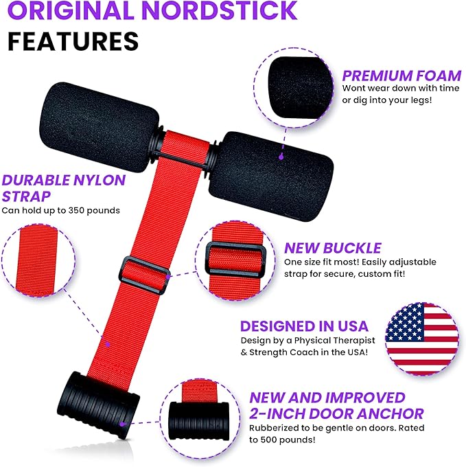 NordStick Nordic Hamstring Curl Strap - Original Nord Stick Exercise Set for Home and Travel - 5 Second Set Up