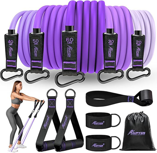 Resistance Bands, Exercise Bands with Handles, Fitness Bands, Workout Bands with Door Anchor and Ankle Straps, for Heavy Resistance Training, Physical Therapy, Shape Body, Yoga, Home Workout Set