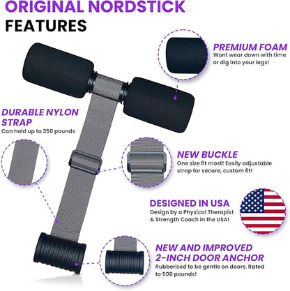 NordStick Nordic Hamstring Curl Strap - Original Nord Stick Exercise Set for Home and Travel - 5 Second Set Up