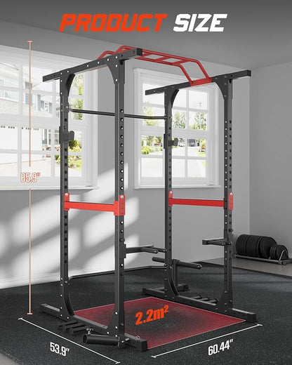 Power Cage, 1200lbs Capacity Power Rack with Adjustable Cable Crossover System, Multi-Function Squat Rack with Pulley System, Weight Cage for Home Gym with Training Attachments