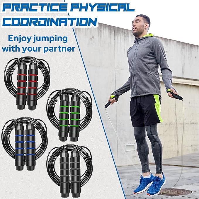 4 Pcs Jump Rope Adjustable Workout Skipping Rope Tangling Free Rapid Speed Jumping Rope Cable with Bearings and Foam Handles Fitness Equipment for Men Women Home Cardio Exercise Endurance Training