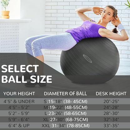 Anti-Burst and Slip Resistant Exercise Ball Yoga Ball Fitness Ball Birthing Ball with Quick Pump, 2,000-Pound Capacity, Multiple Colors and Sizes