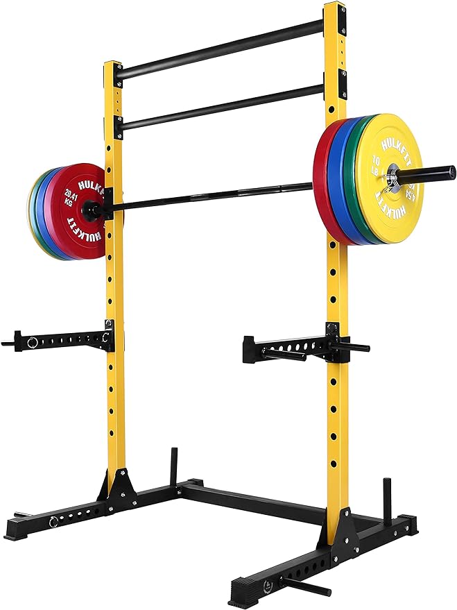 HulkFit Multi-Functional Adjustable Pro Series Squat Stand Squat Rack Power Cage Strength Training Exercise Equipment for Home Gym with 2 Pull Up Bar for Bench Press, Squats, and Deadlifts - Multicolor