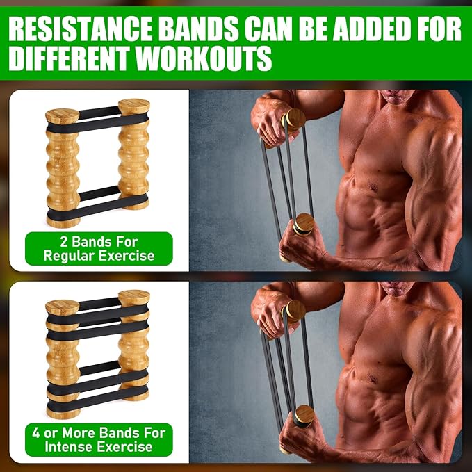 TOBWOLF Rip Stick Chest Workout Equipment, 6PCS Adjustable Resistance Bands with Wooden Handles, Rip Stick Hold Up 30-100Lbs Workout Shoulder and Resistance Training Home Gym