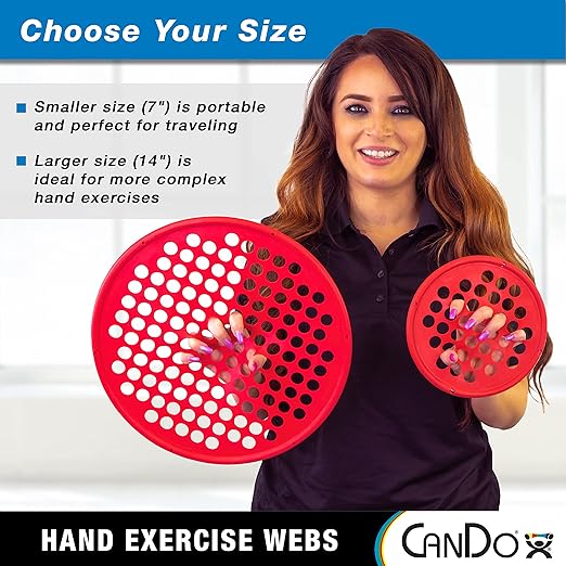 CanDo Hand Exercise Webs for Physical Therapy, Grip Strengthening, and Hand, Finger, Wrist Resistance Workouts, Portable Size, Low Powder, 14" Diameter, Red: Light