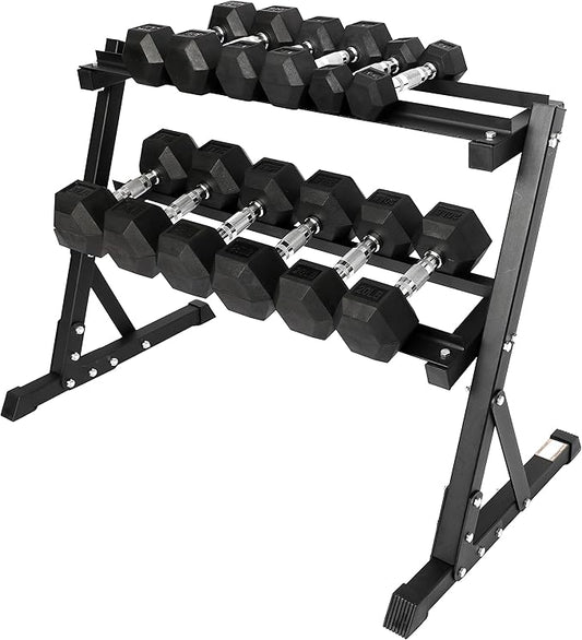 Signature Fitness Premium Rubber Coated Hex Dumbbell Weight Set, Multiple Packages