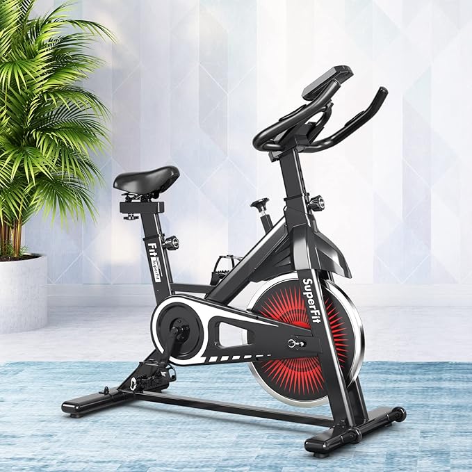 Indoor Cycling Bike, Exercise Bike w/Resistance Adjustment, Stationary Fitness Machine w/Comfortable Seat Cushion, Silent Belt Drive, Phone Holder, Fitness Training Bike for Home Gym