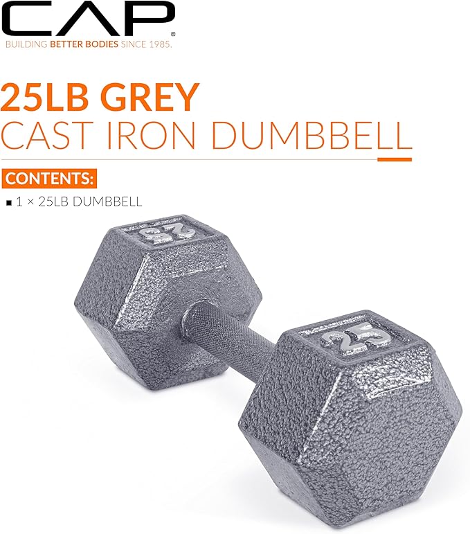 CAP Barbell Cast Iron Hex Dumbbell, Single, 25 lb