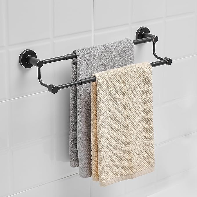 BESy Adjustable 16.5-28.5 Inches Double Bath Towel Bar for Bathroom SUS304 Stainless Steel Towel Holder, Hotel Style Wall Mount with Screws Hand Towel Bar，Towel Rack Rod Hanger, Oil Rubbed Bronze