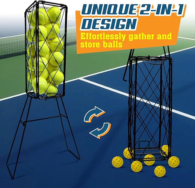 ohlela 2-in-1 Portable Pickleball Collector & Pickleball Ball Hopper - Tennis Ball Collector Or Tennis Ball Hopper, Pickleball or Tennis Ball Basket with Handle for Picking, Storage & Training Tool