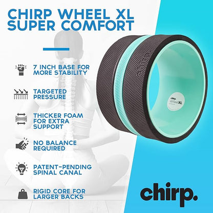 Chirp Wheel XL - Super Comfort Back Massage Foam Roller - Wider Back Stretcher, Plush Cushion, Enhanced Stability, Spinal Protection, Trigger Point Pressure, Back Cracking Device, Holds Up to 500 lbs