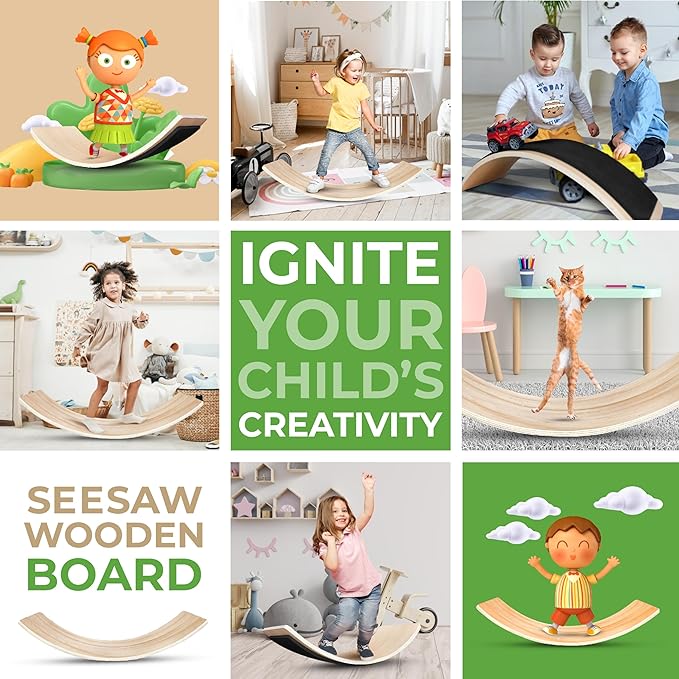 Yes4All Wooden Wobble Balance Board for Kids, All in One - Portable Home Gym Surf Balance Board Trainer