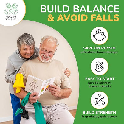 Chair Exercises for Seniors - Two Resistance Bands, Handles, and Printed Exercise Guide. Adjustable Fitness Equipment for Seniors, Elderly Home. Occupational & Physical Therapy Aids