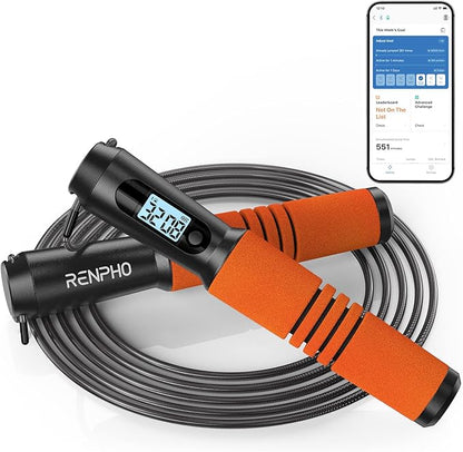 RENPHO Smart Jump Rope, Fitness Skipping Rope with APP Data Analysis, Workout Jump Ropes for Home Gym, Crossfit, Jumping Rope Counter for Exercise for Men, Women