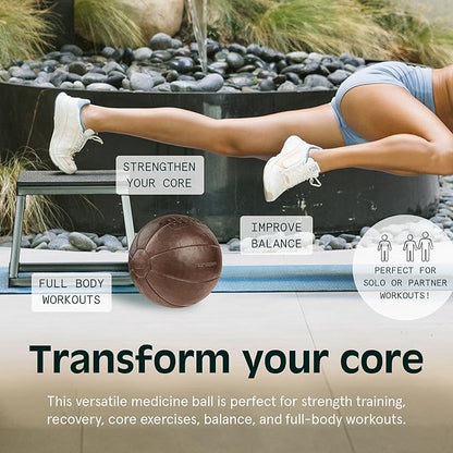 Core Weighted Medicine Ball 4, 6, 8, 10, 12, 14, 16, 20, 25, 30 lbs, Soft Touch Vegan Leather with Sturdy Grip for Strength Training, Recovery, Balance Exercises and Other Full-Body Workouts