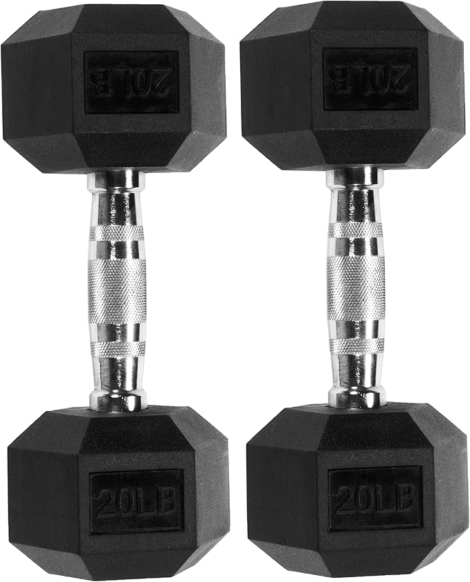 Signature Fitness Premium Rubber Encased Hex Dumbbell, Pairs