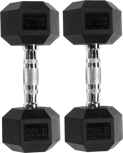 Signature Fitness Rubber Encased Hex Dumbbell, Multiple Sizes