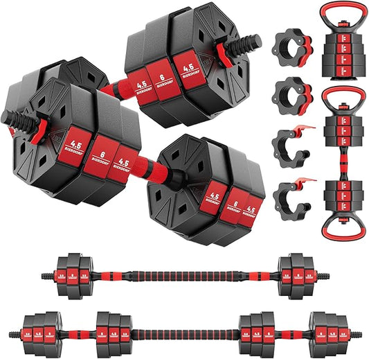 BIERDORF Adjustable Weights Dumbbells Set with 2 Adjustable Kettlebell and 4 Barbell Clips 50LB/60LB/80LB Free Weights Dumbbells Set 4 In 1 Used as Kettlebell Barbell Dumbbell Push Up Bar for Home Gym