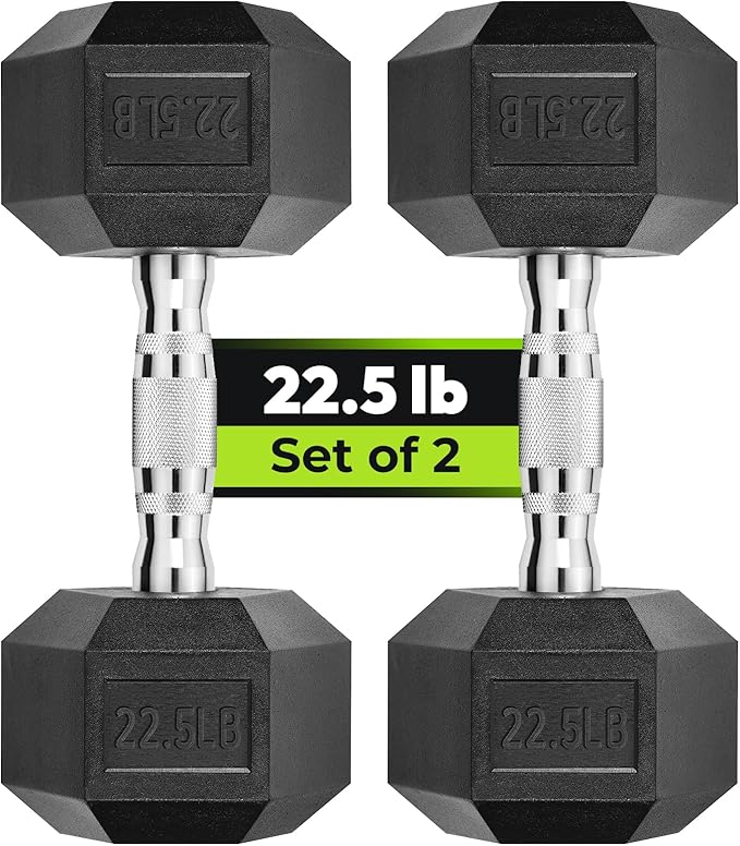 Hex Dumbbell Set, 3-100 lb Rubber Encased Exercise & Fitness Dumbbells, Weights Dumbbells Set of 2, Hand Weight for Strength Training (Single, Pair, Set)