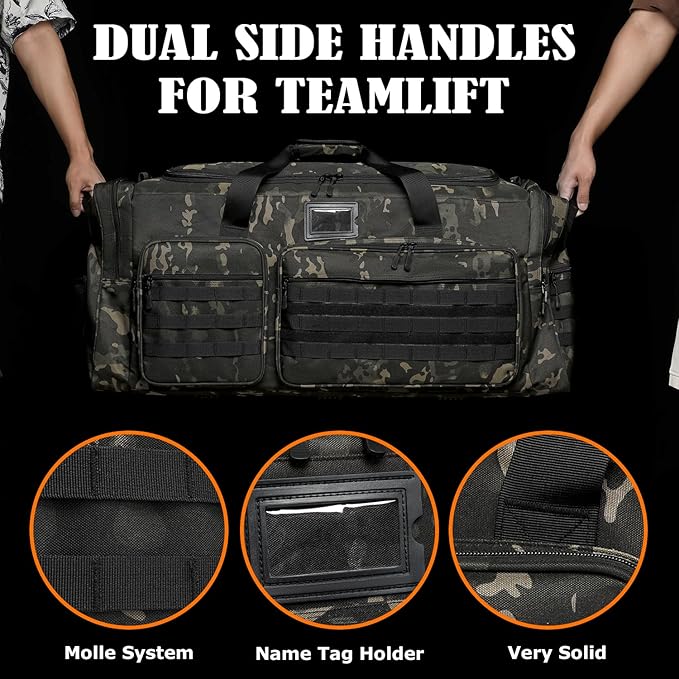 Extra Large Duffle Bag for Men, Heavy Duty Duffle Bag for Travel, Large Sports Gym Equipment Bag for Hockey Football Soccer Baseball Basketball & Team training, 130L, Dark Camo