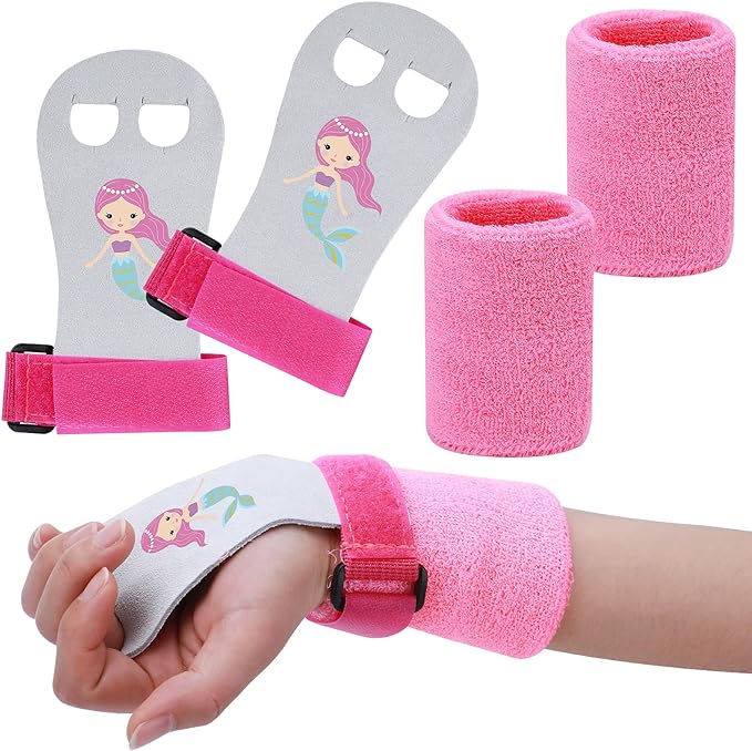 2 Gymnastics Grips Wristbands Sets for Girls Youth Kids, Gymnastic Hand Grips Gymnastic Bar Palm Protection and Wrist Support Sports Accessories for Kids Workout and Exercise