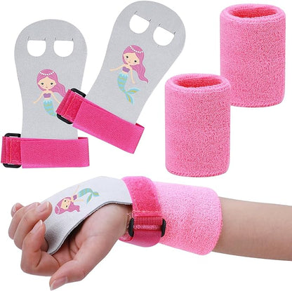 2 Gymnastics Grips Wristbands Sets for Girls Youth Kids, Gymnastic Hand Grips Gymnastic Bar Palm Protection and Wrist Support Sports Accessories for Kids Workout and Exercise