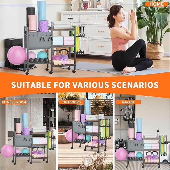 Yoga Mat Storage Rack Dumbbell Rack, TORIBIO Home Gym Equipment Storage for Dumbbells/Kettlebells/Yoga Mat and Balls