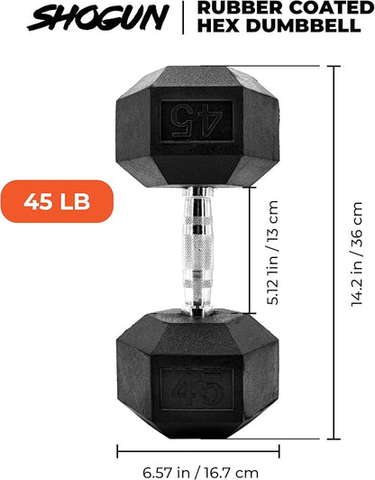 Shogun Hex Dumbbells. Available Hex Dumbbells from 5-55 LBS For Home Workouts, Weight & Strength Training. 5 to 20 LB Hex Dumbbells Sold in Pairs. 25 to 55 LB Hex Dumbbells Sold as Single.