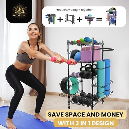 Home Gym Storage Rack - Gym Equipment Storage for Workout at Home, Yoga Mat Storage Rack, Home Gym Organizer, Gym Organization for Home Gym Equipment Dumbells & More