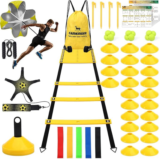 Agility Ladder Agility Training Equipment Set-20ft Speed Ladder/Running Parachute/24 Soccer