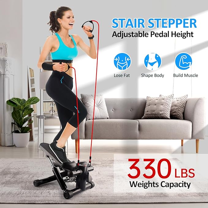 Steppers for Exercise at Home, Mini Stepper with Resistance Bands, Stair Stepper for Full Body Workout 330lbs Weight Capacity