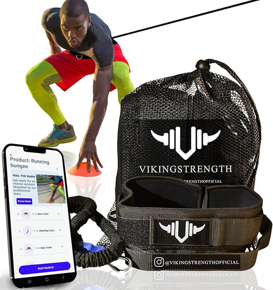 Vikingstrength - 360° Resistance Running Training Bungee Band (Waist) for Speed, Fitness Agility, Speed Strength – Gym Equipment for Football, Basketball, Solo or partner + V-Strength Workout App