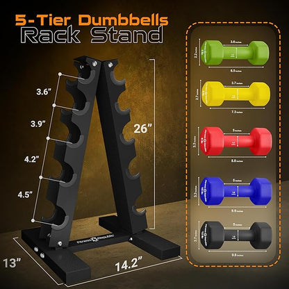 Neoprene Workout Dumbbell set with Rack 2.00MM - Non Slip, Anti Roll & Hex Shape - Fitness Dumbbells Combo, Space Saving Ideal for Home and Gym training