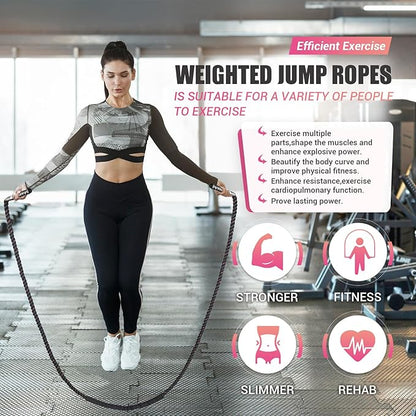 Weighted Jump Rope for Women, 1.25LB Heavy Skipping Rope for Exercise with Training Poster, 9.2FT Weight Fitness Jump Rope for Improve Strength, Building Muscle & Total Body Workout Equipment