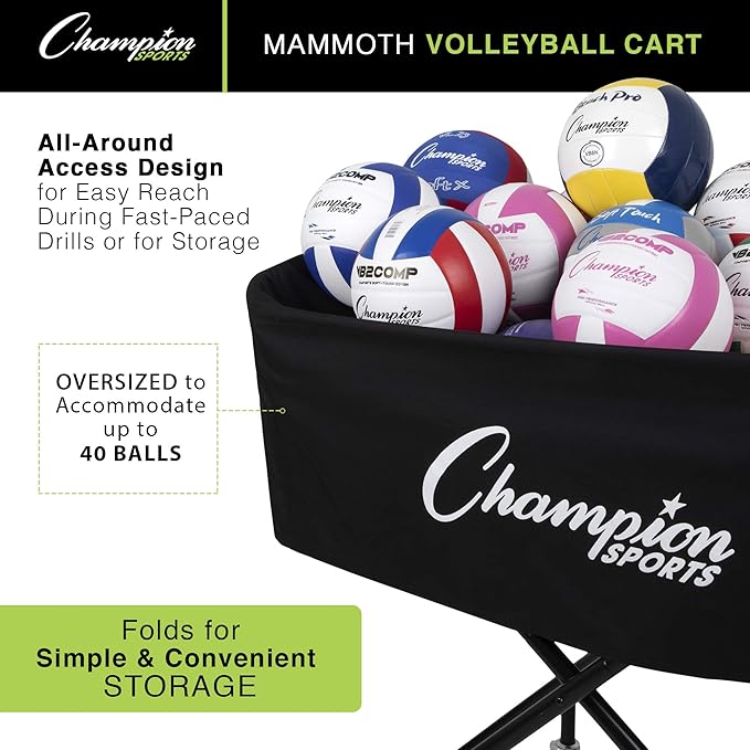 Champion Sports Volleyball Cart with Wheels, Premium Volleyball Equipment and Accessories