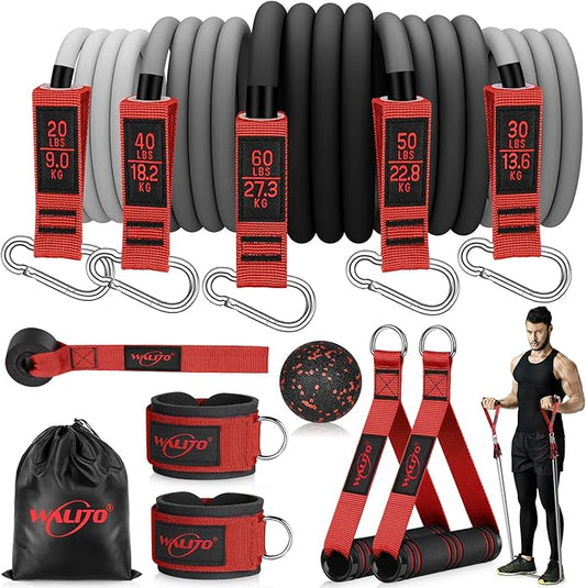 WALITO Resistance Bands Set - Exercise Bands with Handles, Door Anchor, Legs Ankle Straps, for Heavy Resistance Training, Physical Therapy, Muscle Training, Yoga, Home Workouts