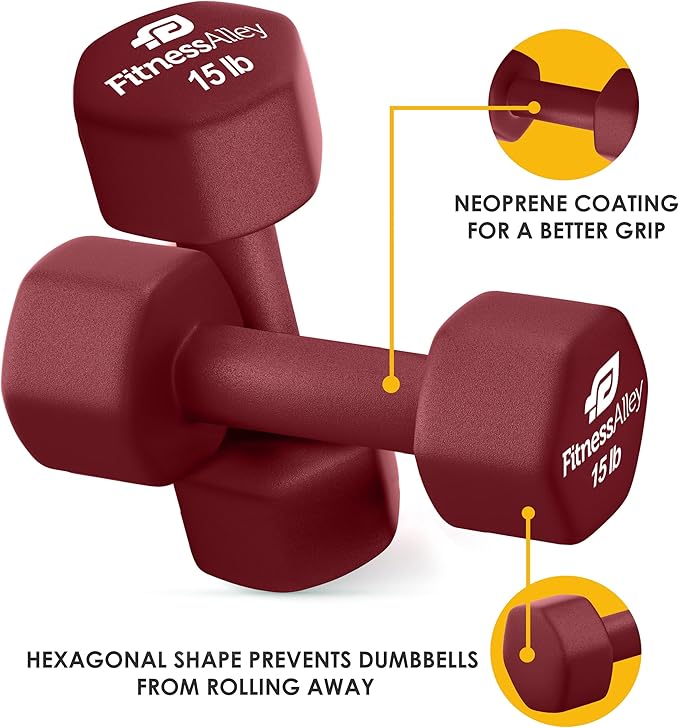 Neoprene Coated Workout Dumbbells set of 2 – Anti Roll, Non Slip with Smooth Grip Fitness & Exercise Dumbbells – Hexagon Shaped Hand Weights for Women & Men – Best Choice for Gyms & home use